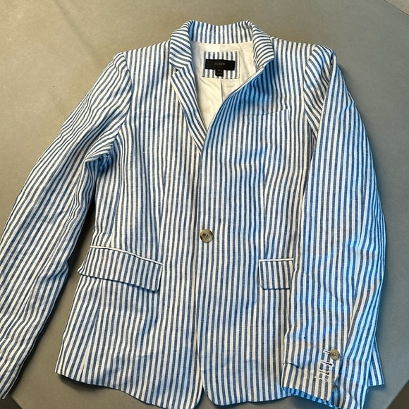J Crew blue seersucker single button women’s blazer size 10 - Picture 2 of 4